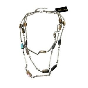 Abalone 3-Strand Layered Necklace Silver Tone Boho Mermaidcore Earthy Beachy VTG